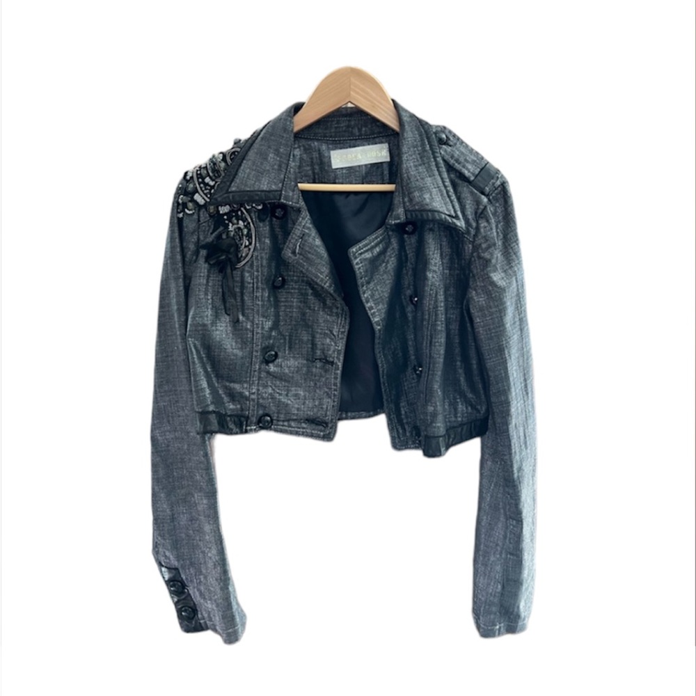 Vintage Beaded Crop Denim Jacket
